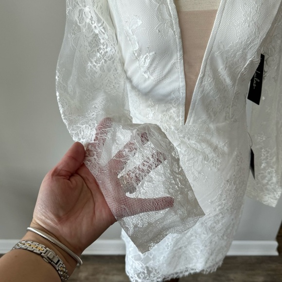 NWT! Lulu’s Ready Or Hot White Lace Long Sleeve Bodycon Mini Dress Bachelorette - Picture 5 of 11